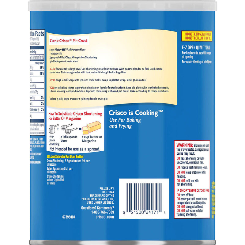 Crisco All Vegetable Shortening 6 Pound Can Frying Cooking