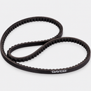 One black cogged V-belt arranged in a crossed loop