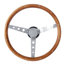13-1/2" Chrome Classic Steering Wheel Walnut Wood Grip 3-Spoke