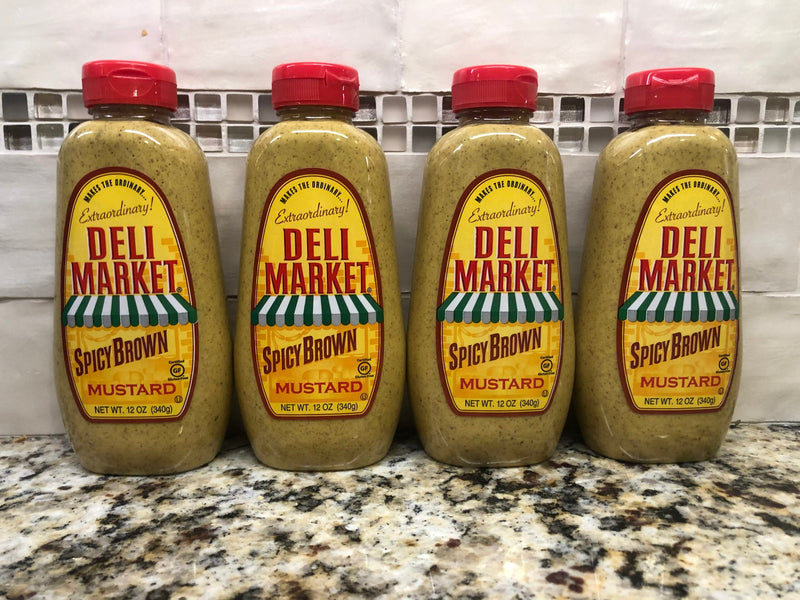 FOUR Squeeze Bottle of Deli Market Spicy Brown Mustard 12 Oz Chicken Hamburger