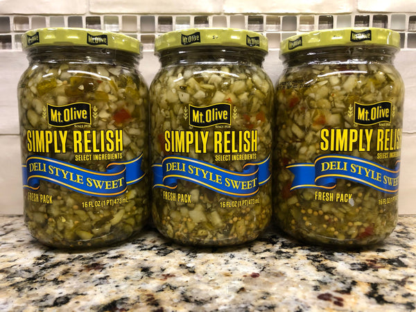 3 JARS Mount Olive Simply Relish Deli Style Sweet Pickle Relish 16 oz Mt