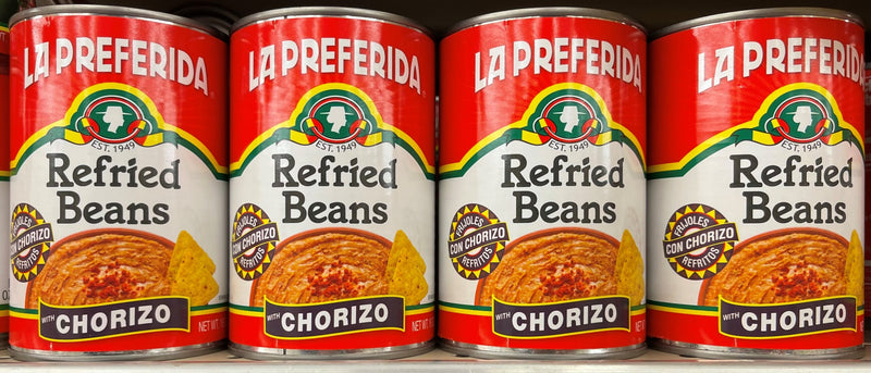 4 CANS La Preferida Refried Beans With Chorizo 16 oz Can Pintos Taco Filing