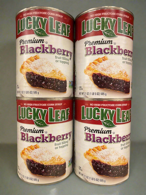 4 CANS Lucky Leaf Premium Blackberry Fruit Filling & Topping 21 oz Can Pie
