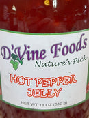 D'vine Foods Hot Pepper Jelly 18 oz Jar Sweet and Savory Jam (Copy)