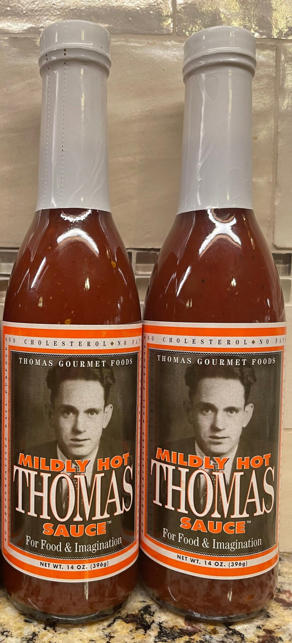 2 BOTTLES Thomas Gourmet Foods Mildly Hot Thomas Sauce 14 oz