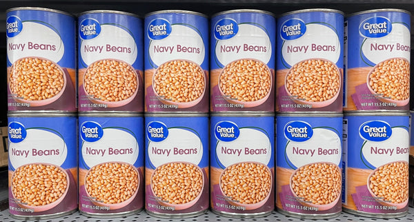 12 CANS Great Value Navy Beans 15.5 oz Can large white beans