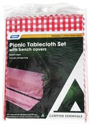 52"X84" Red White Gingham Tablecloth Pinic Folding Camper Table with Seat Covers-19905