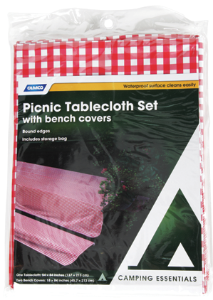 52"X84" Red White Gingham Tablecloth Pinic Folding Camper Table with Seat Covers-19905