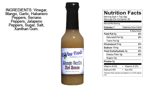 3 BOTTLES D'Vine Foods Mango Garlic Hot Sauce 5 oz Pork BBQ Pepper