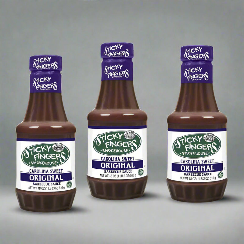 3 BOTTLES Sticky Fingers Smokehouse Carolina Sweet Original Barbecue Sauce 18 oz