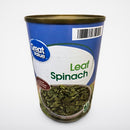 6 Cans of Great Value Leaf Spinach, 13.5 oz