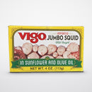 Vigo Jumbo Squid in Sunflower and Oilve Oil 4 oz Can