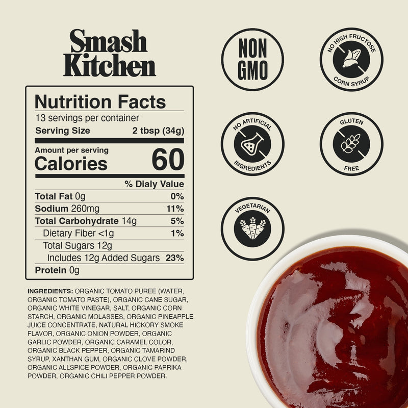 2 BOTTLES Organic Smash Kitchen American Style BBQ Sauce 15 oz Barbecue