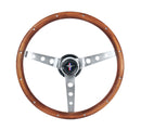 13-1/2" Brushed Stainless Classic Steering Wheel Walnut Wood Grip Nostalgia