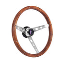 13-1/2" Brushed Stainless Classic Steering Wheel Walnut Wood Grip Nostalgia