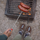 Extendable Roasting Fork 34" Thumb Roller Chrome Steel Wooden Handle