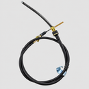 One rear-left parking brake cable with coiled conduit, long return spring and attached brackets