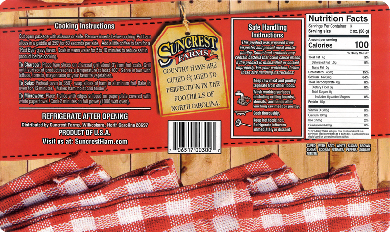 Suncrest Farms Old Fashioned Cured Country Ham Pork Slices Biscuit Pieces