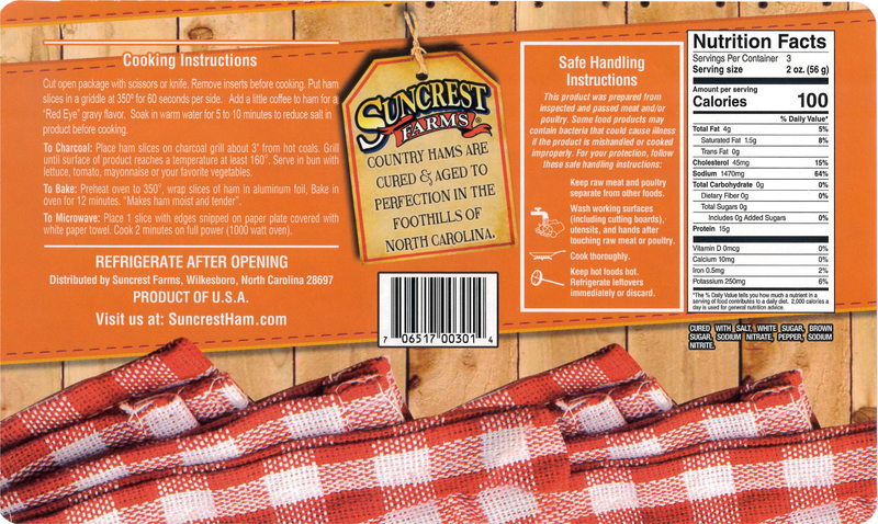 Suncrest Farms Old Fashioned Cured Country Ham Center Slices Pork NC