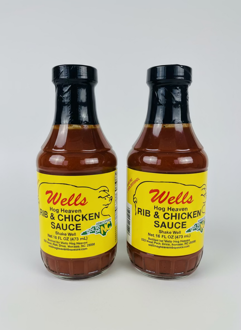 2 BOTTLES Wells All Purpose Rib & Chicken Sauce 18oz NC Pork Barbecue