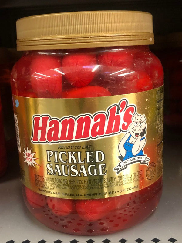 1 Quart Jar of Hannah Pickled Pork Sausage Red Hots Wieners