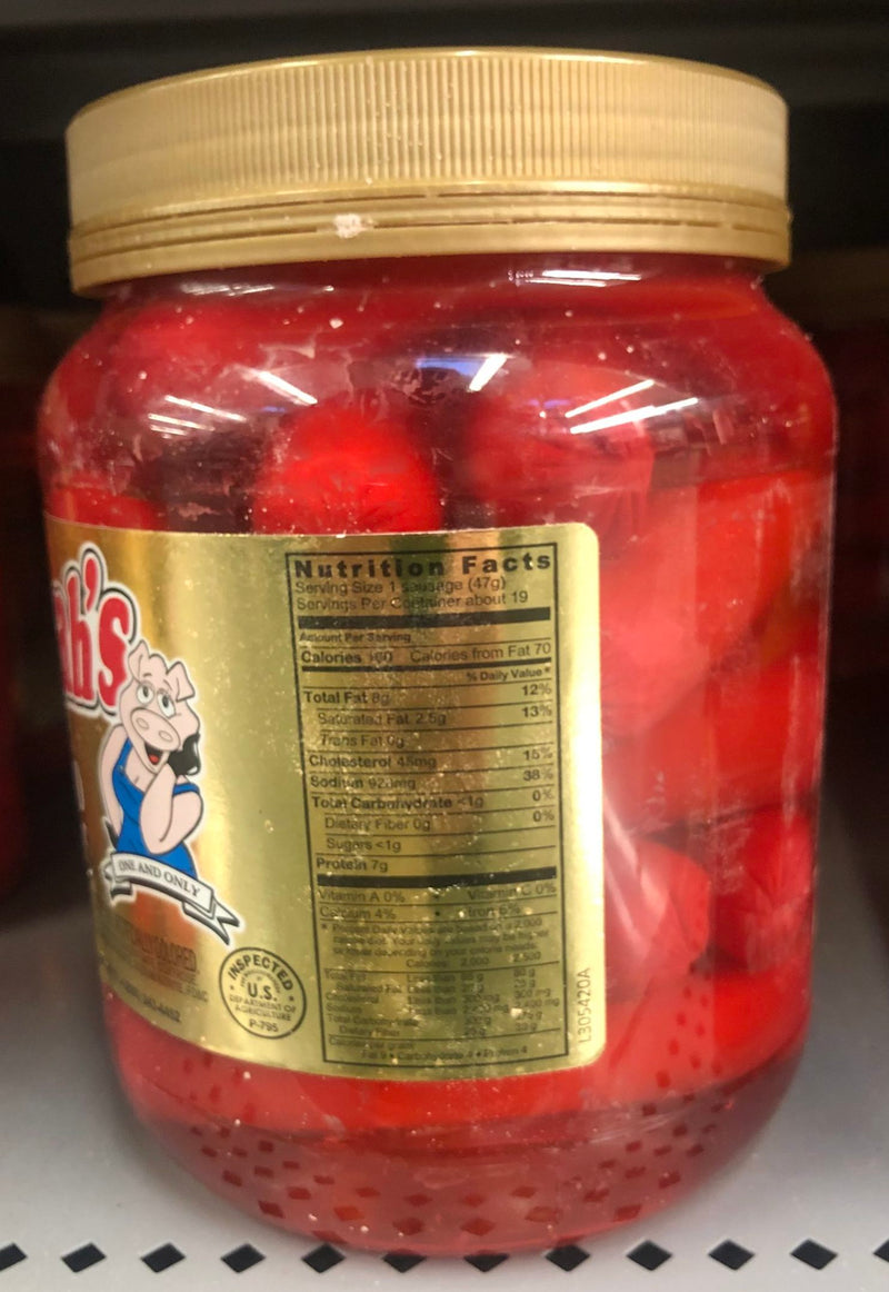 Two Quart Jars of Hannah Pickled Pork Sausage Red Hots Wieners