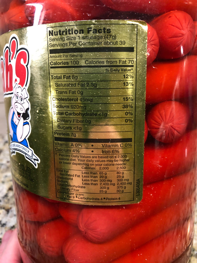 1 Gallon Jar Hannah Pickled Pork Sausage Red Hots Wieners 4lbs