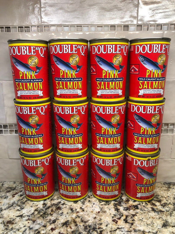 12 CANS Double "Q" Wild Caught Alaskan Pink Salmon 14.75 oz Can Fish
