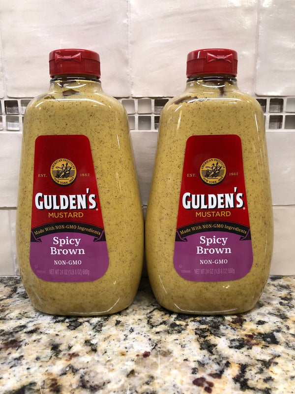 Gulden's Spicy Brown Mustard TWO 24 oz Squeeze Bottles Zesty pretzel topping