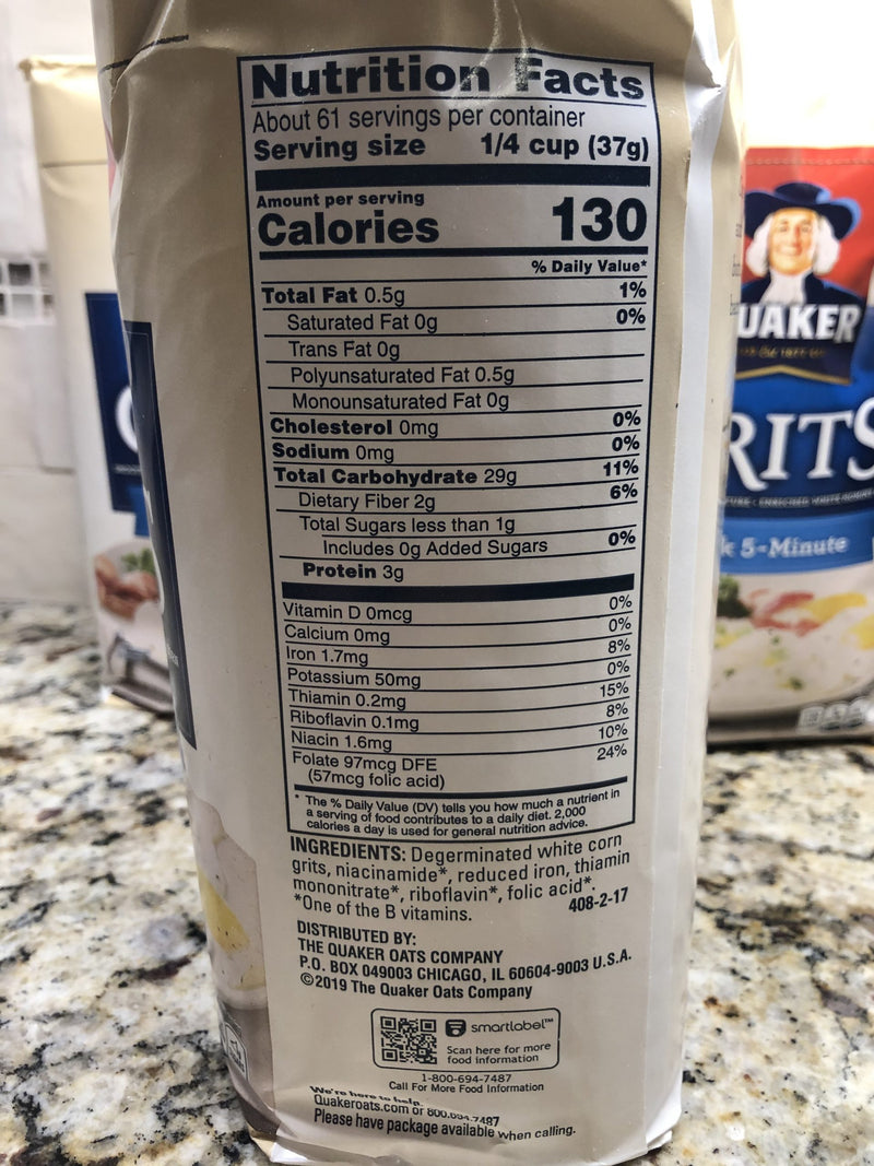 Quaker Instant Quick Grits White Hominy 15 lbs 3 pk Breakfast Corn