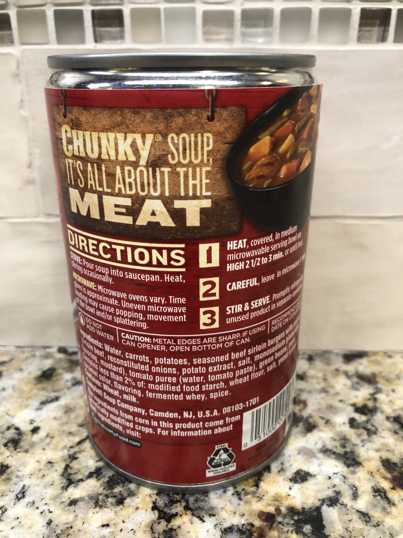 12 Campbell's CHUNKY Sirloin Burger w Country Vegetables Soup 18.8 oz Cans
