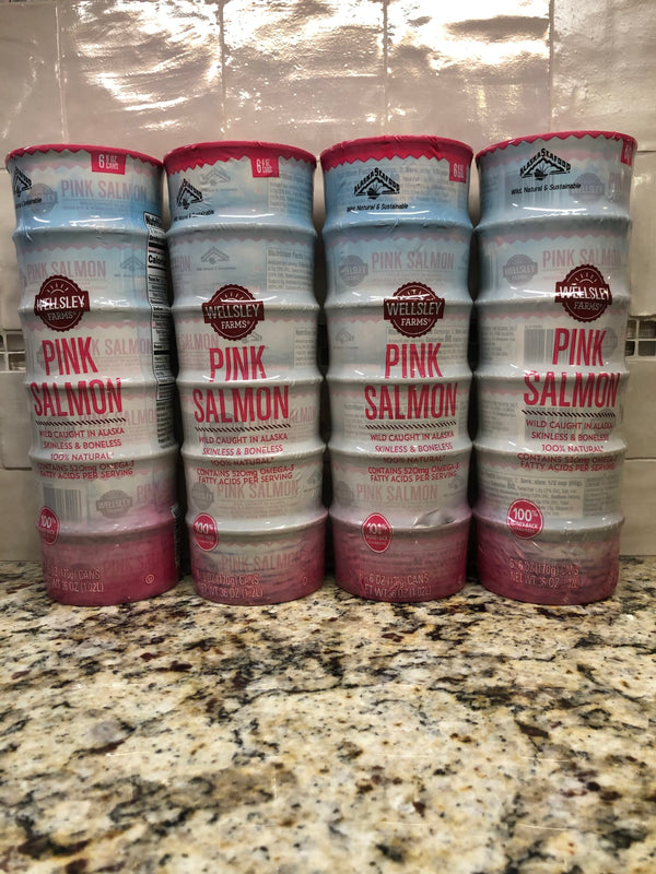 24 CANS Wellsley Farms Alaskan Pink Salmon 6 oz. FREE SHIP