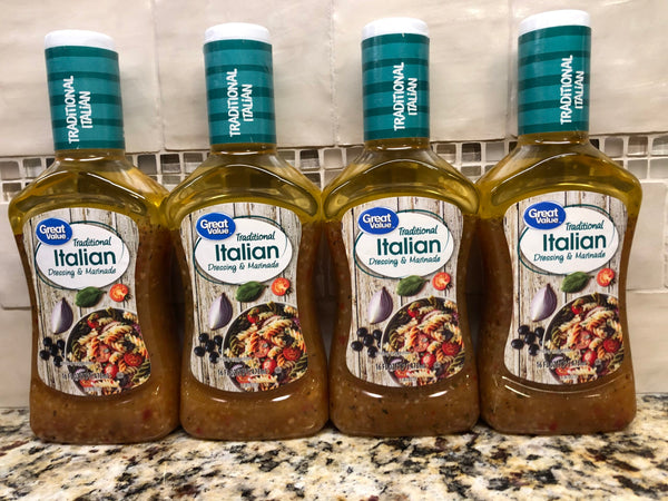 4 BOTTLES Great Value Traditional Italian Salad Dressing 16 oz Marinade