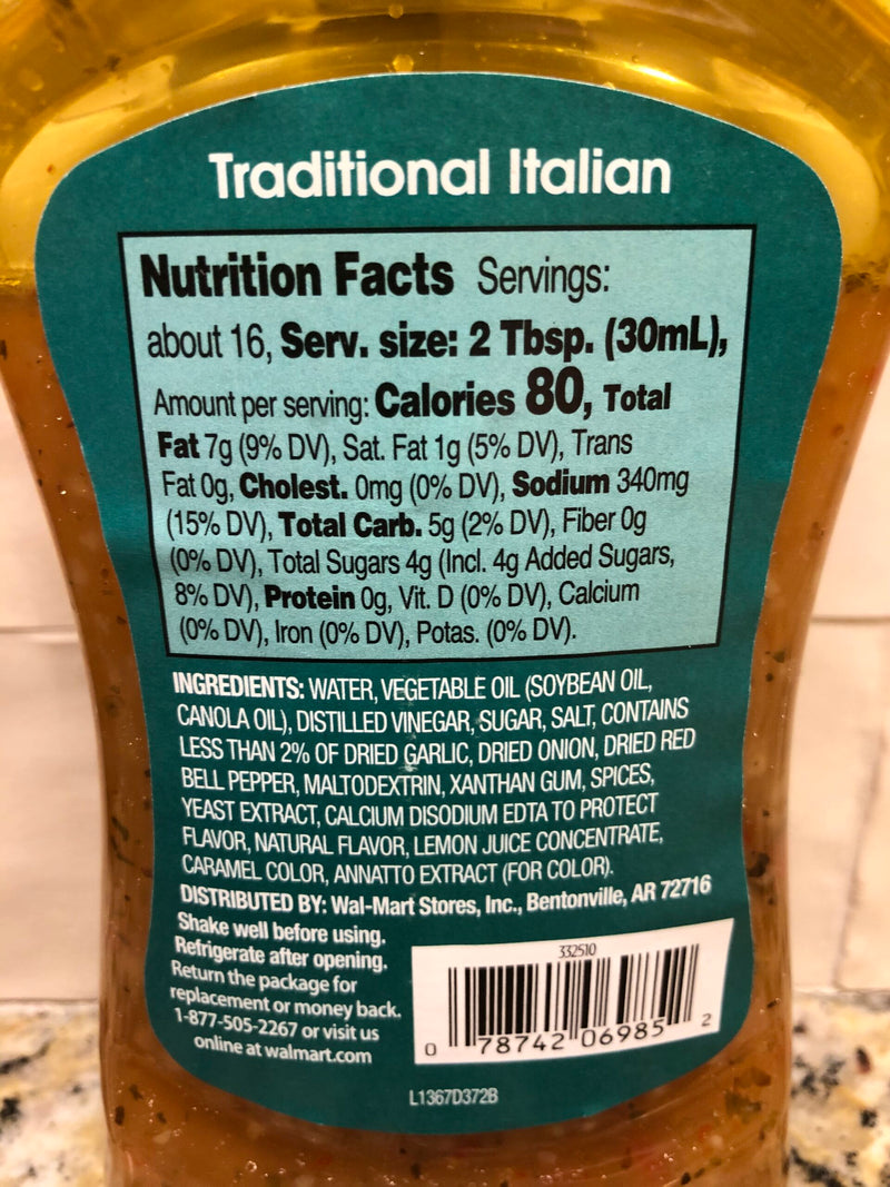 4 BOTTLES Great Value Traditional Italian Salad Dressing 16 oz Marinade