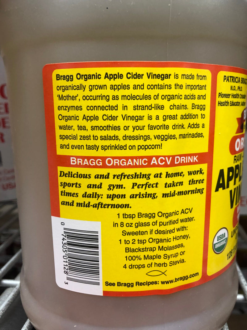 1 Gallon Bragg Organic Apple Cider Vinegar with Mother Raw Unfiltered