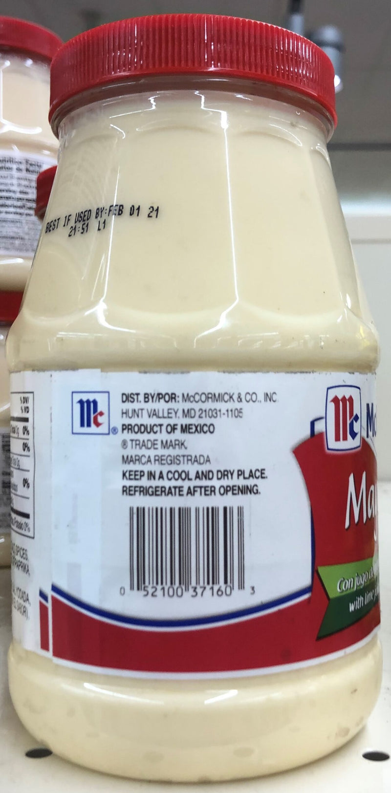 2 JARS McCormick Mayonesa Mayonnaise with Lime Juice 28 oz Mayo sauce