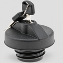 Locking gas cap with two keys on light gray background
