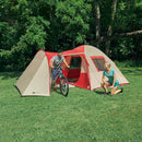 6-Person Dome Tent with Sitting Area, 15 ft x 11 ft, Red and Beige