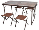 Camping Table Set with Stools, 3 Adjustable Heights, Brown