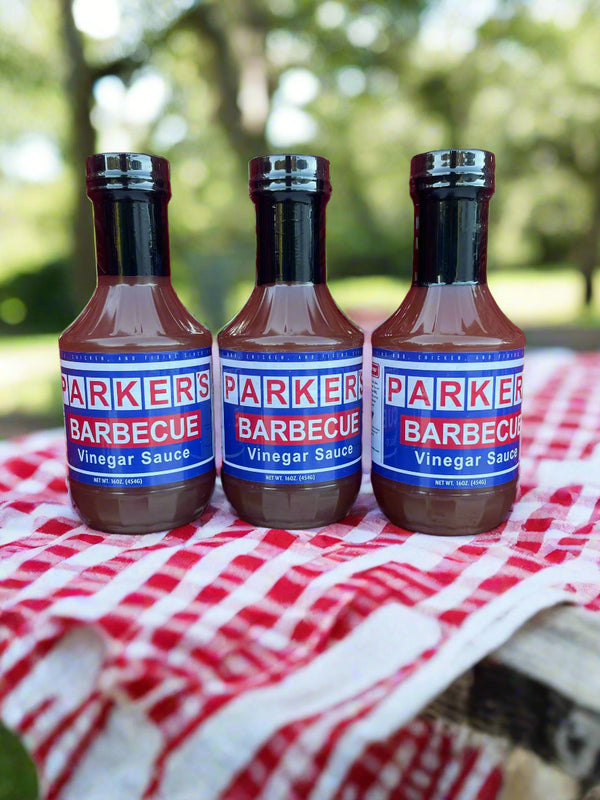3 BOTTLES Parker's Barbecue Vinegar Sauce BBQ Dip Pork NC