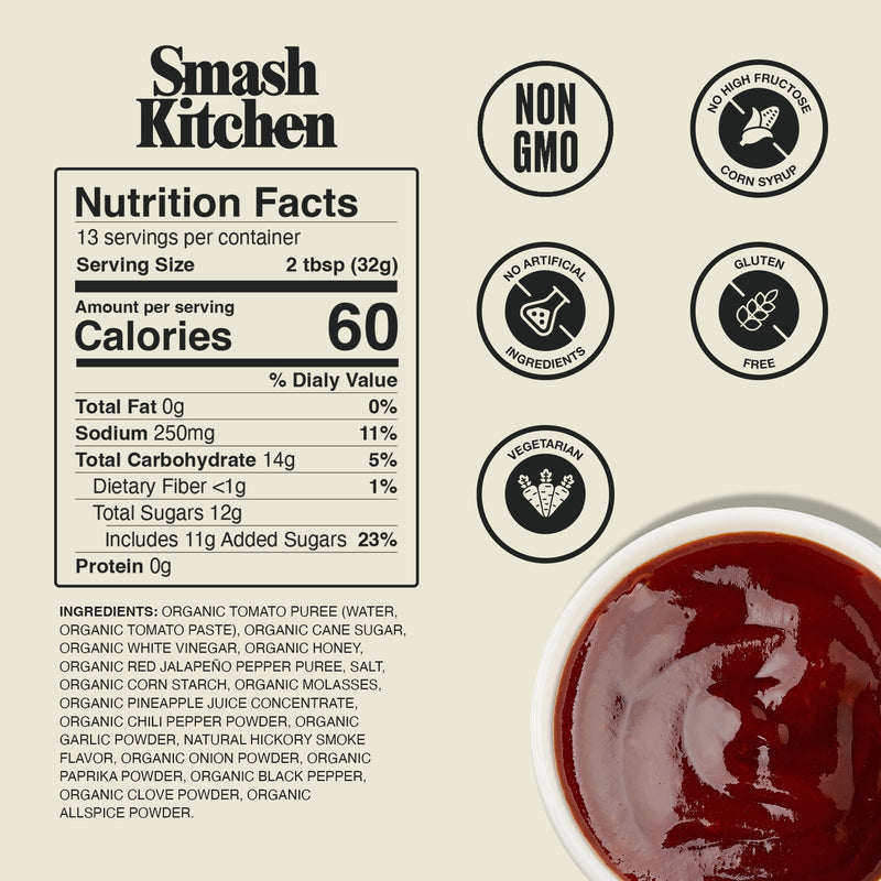 2 BOTTLES Organic Smash Kitchen Hot Honey BBQ Sauce 15 oz Barbecue