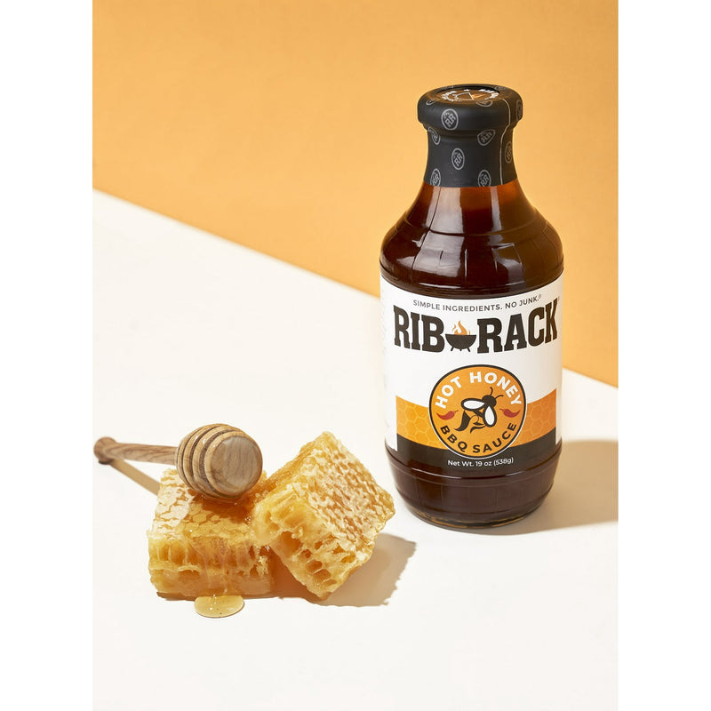 2 BOTTLES Rib Rack Hot Honey BBQ Sauce 19 oz Barbecue Pork Beef