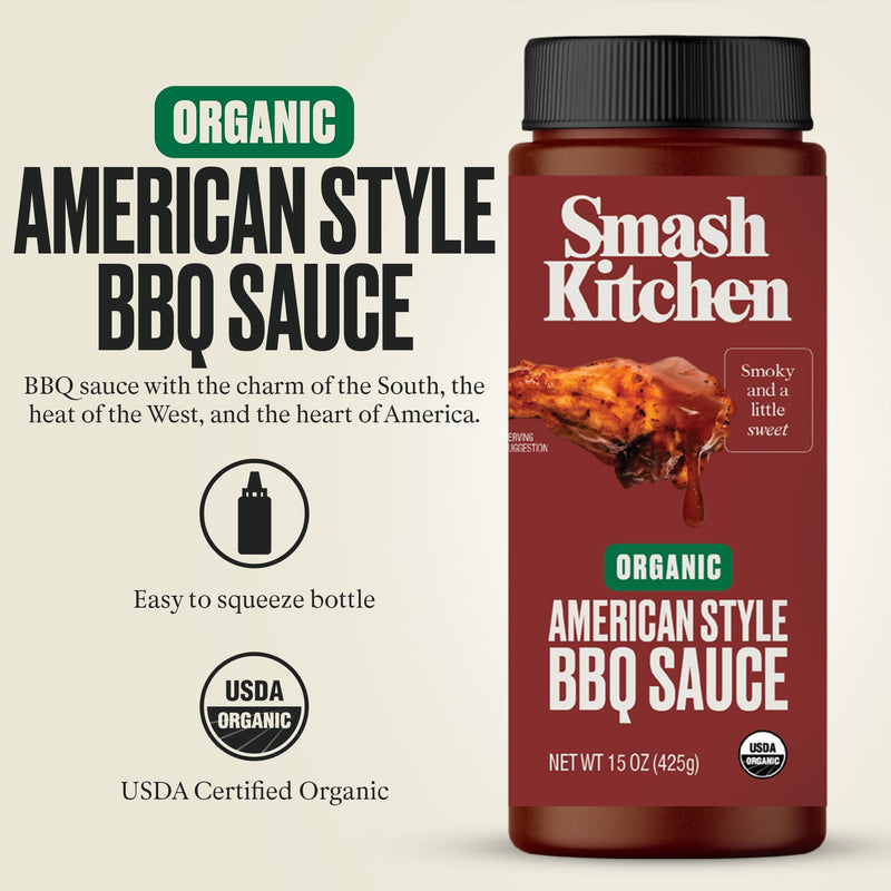 2 BOTTLES Organic Smash Kitchen American Style BBQ Sauce 15 oz Barbecue