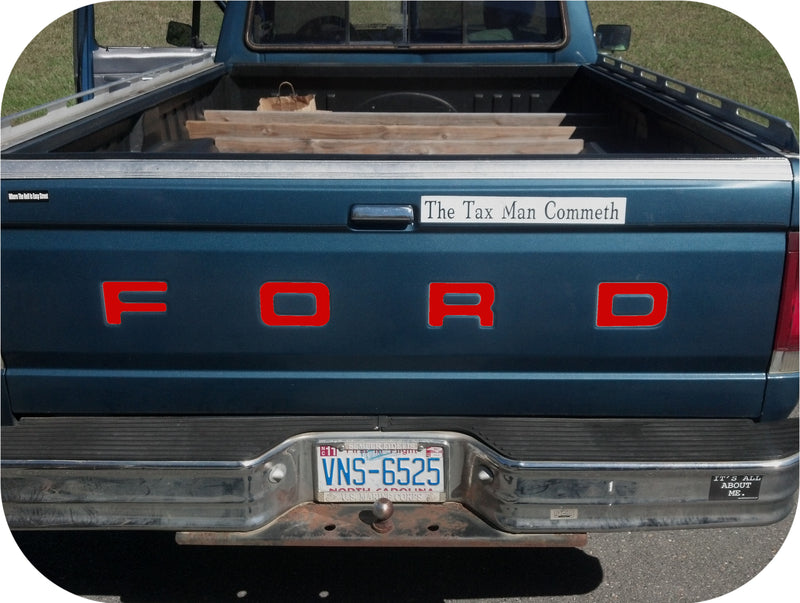 RED 87-93 Ford Pickup Truck Fleetside Bronco Tailgate Vinyl Letters Decal Rear-0