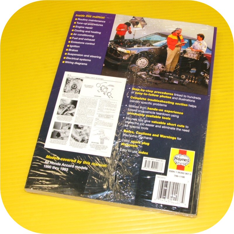 Repair Manual Book Honda Accord 90-93 DX EX LX Owners-11559