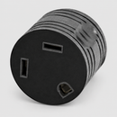 Single power adapter, socket view on light gray background