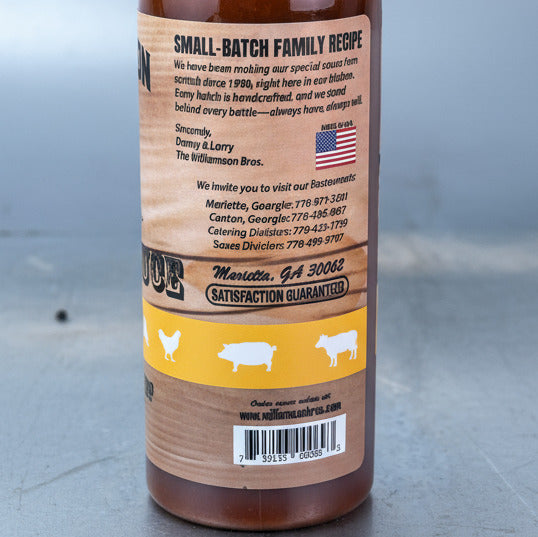 2 BOTTLES Williamson Bros. Bar-B-Q Classic Carolina Sauce 16oz BBQ Barbecue Pork