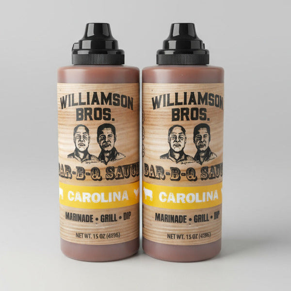 2 BOTTLES Williamson Bros. Bar-B-Q Classic Carolina Sauce 16oz BBQ Barbecue Pork